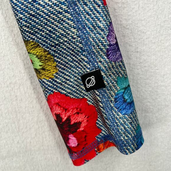 TEREZ Floral Embroidery Denim Print Leggings Womens XS Pull On Low Rise Ankle - Picture 9 of 14